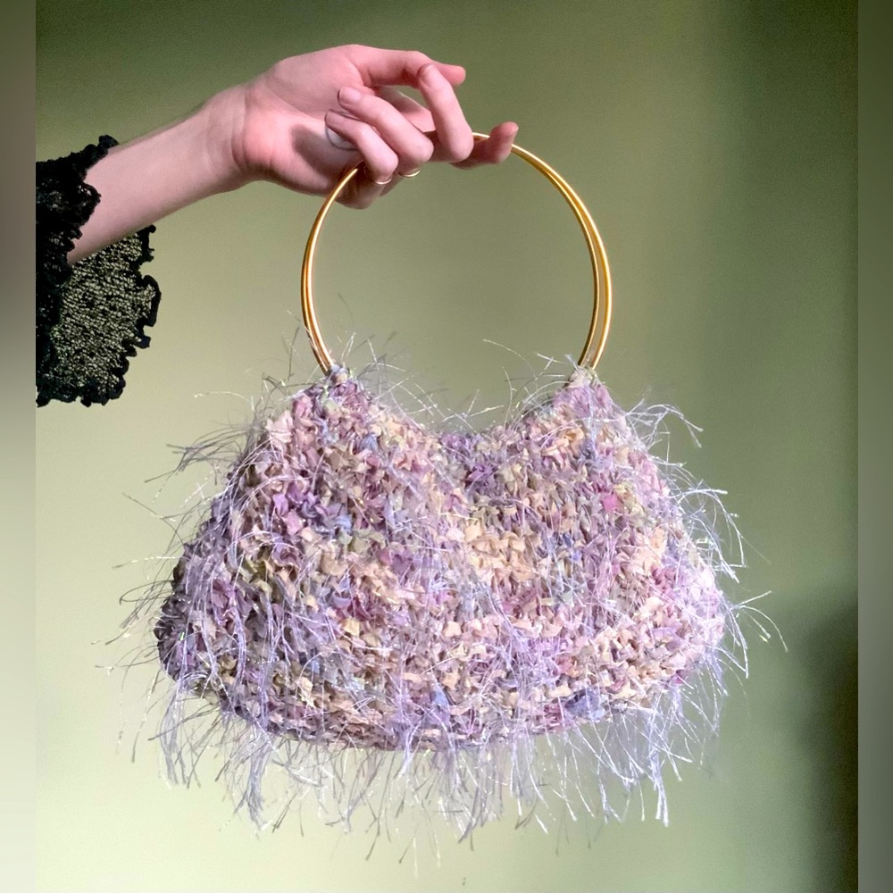 Y2K Lavender Fringe Purse, Crochet Fairycore Bag